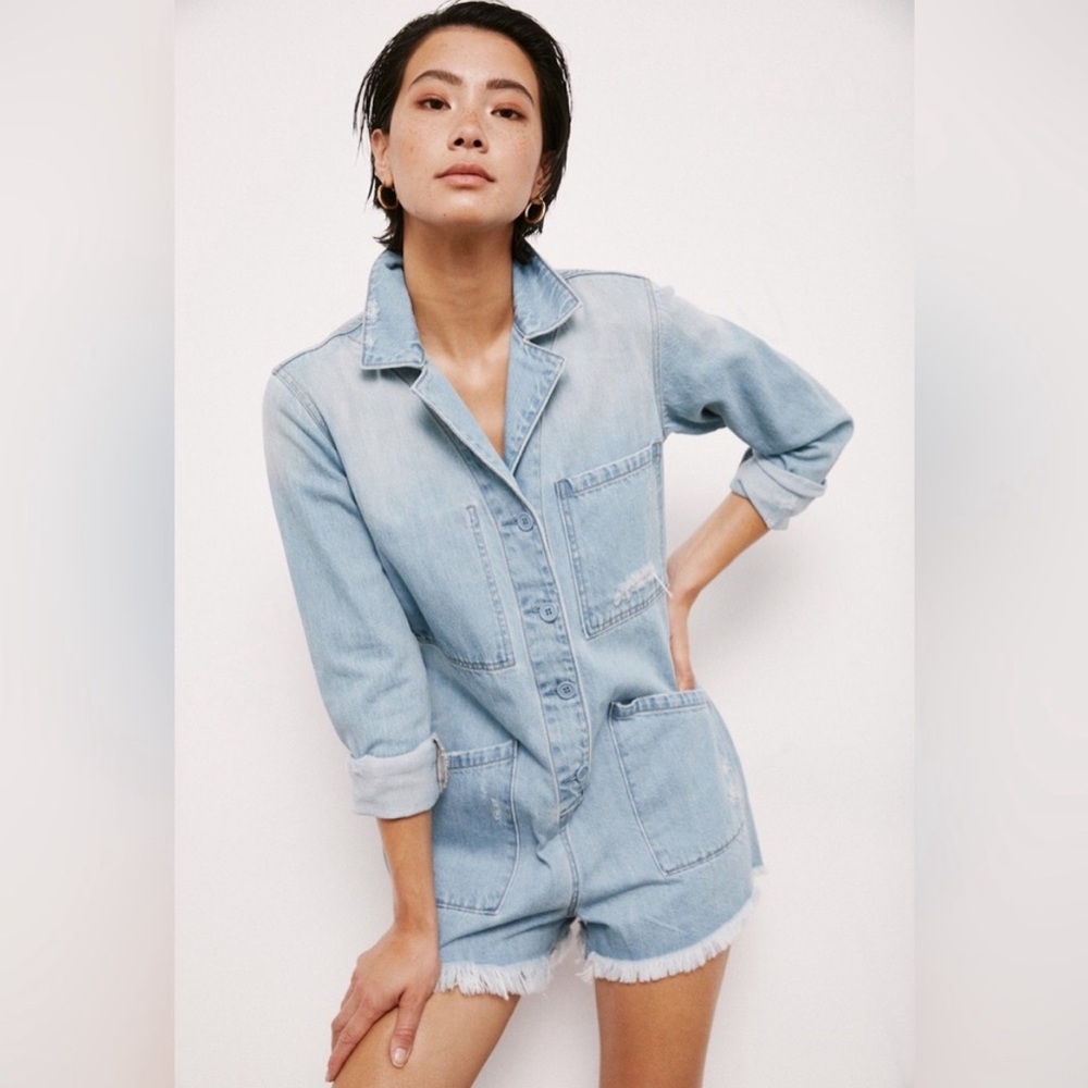 Pistola Freda Denim Romper adjustable waist